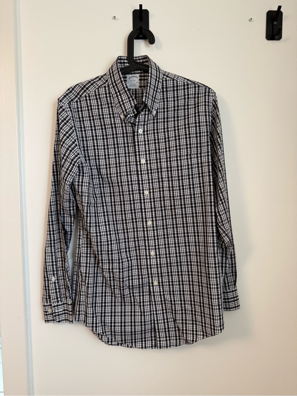 Brooks Brothers Black and White Plaid Button-Down Shirt